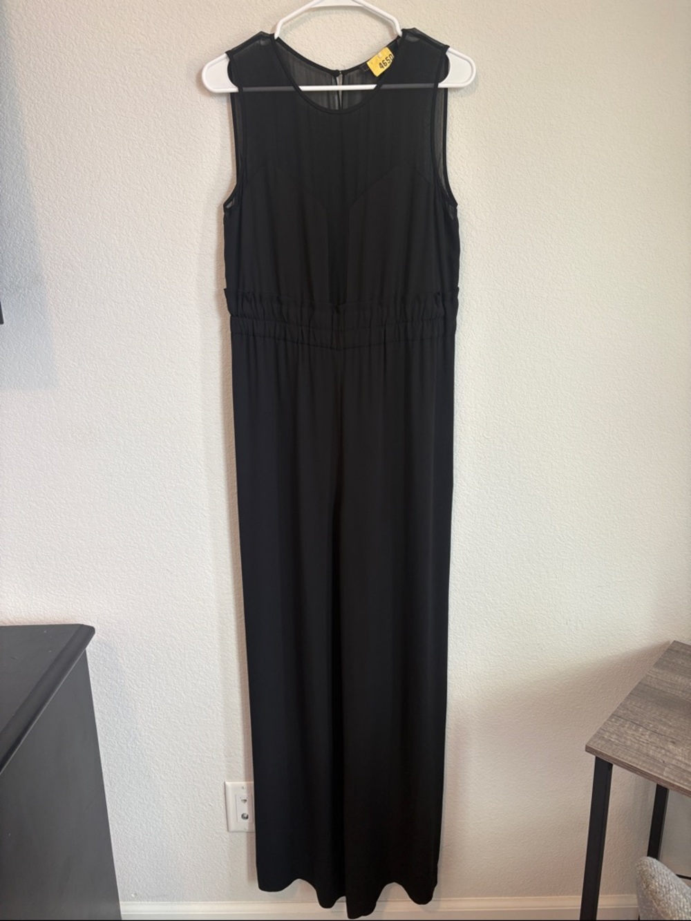 BCBGMaxAzria Kiara Black Sleeveless Wide-Leg Jumpsuit with sheer top - Picture 3 of 9